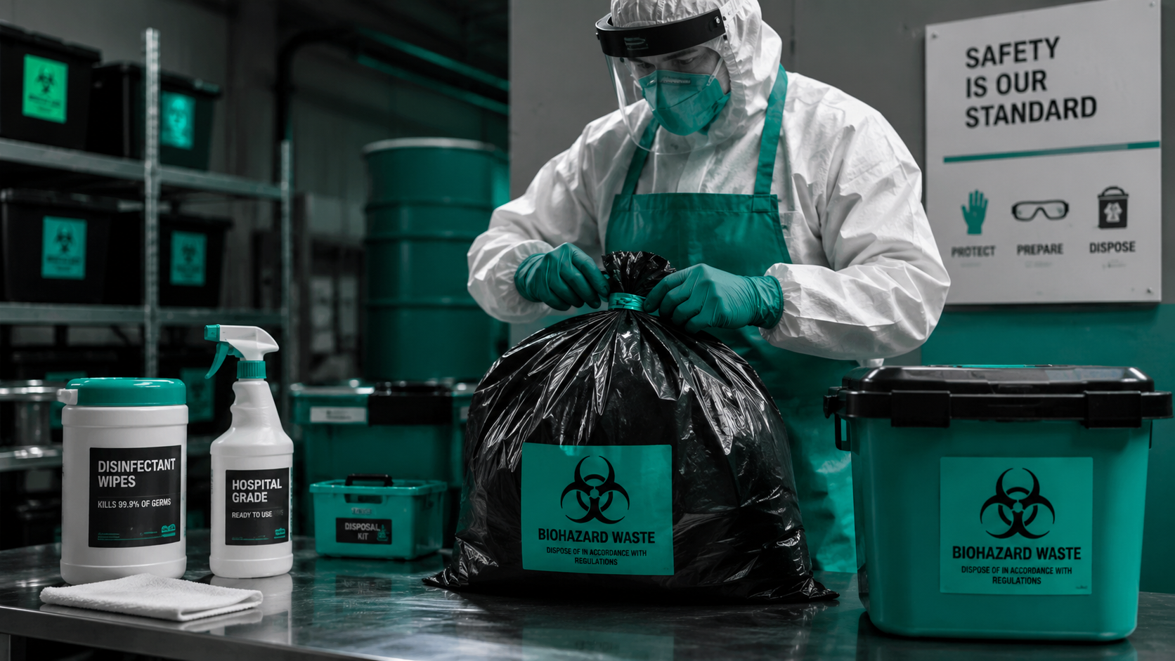 Biohazard disposal safety equipment and cleanup process in Vancouver